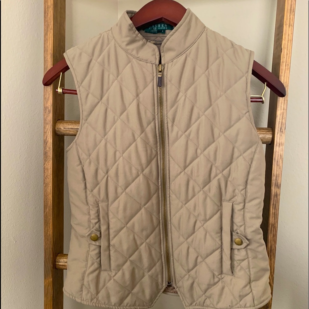 Ralph Lauren Quilted Puffer Vest in Khaki/Tan